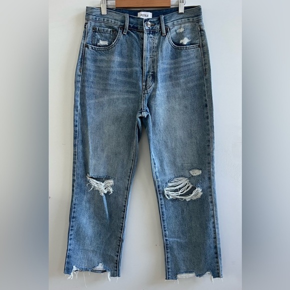pistola Denim - PISTOLA Jeans Women Size:28 Charlie High Rise Distressed Straight Leg Button Fly